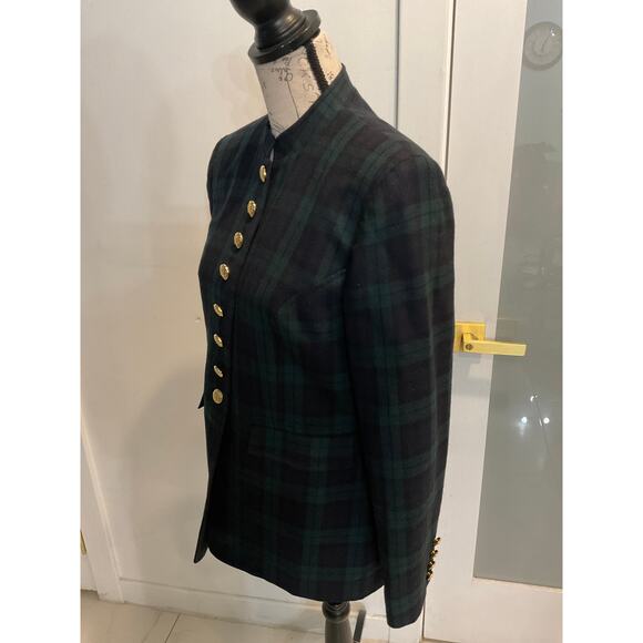 Vtg Talbots Women’s Wool Navy Green Tartan gold buttons military-style blazer 6 - Picture 5 of 16